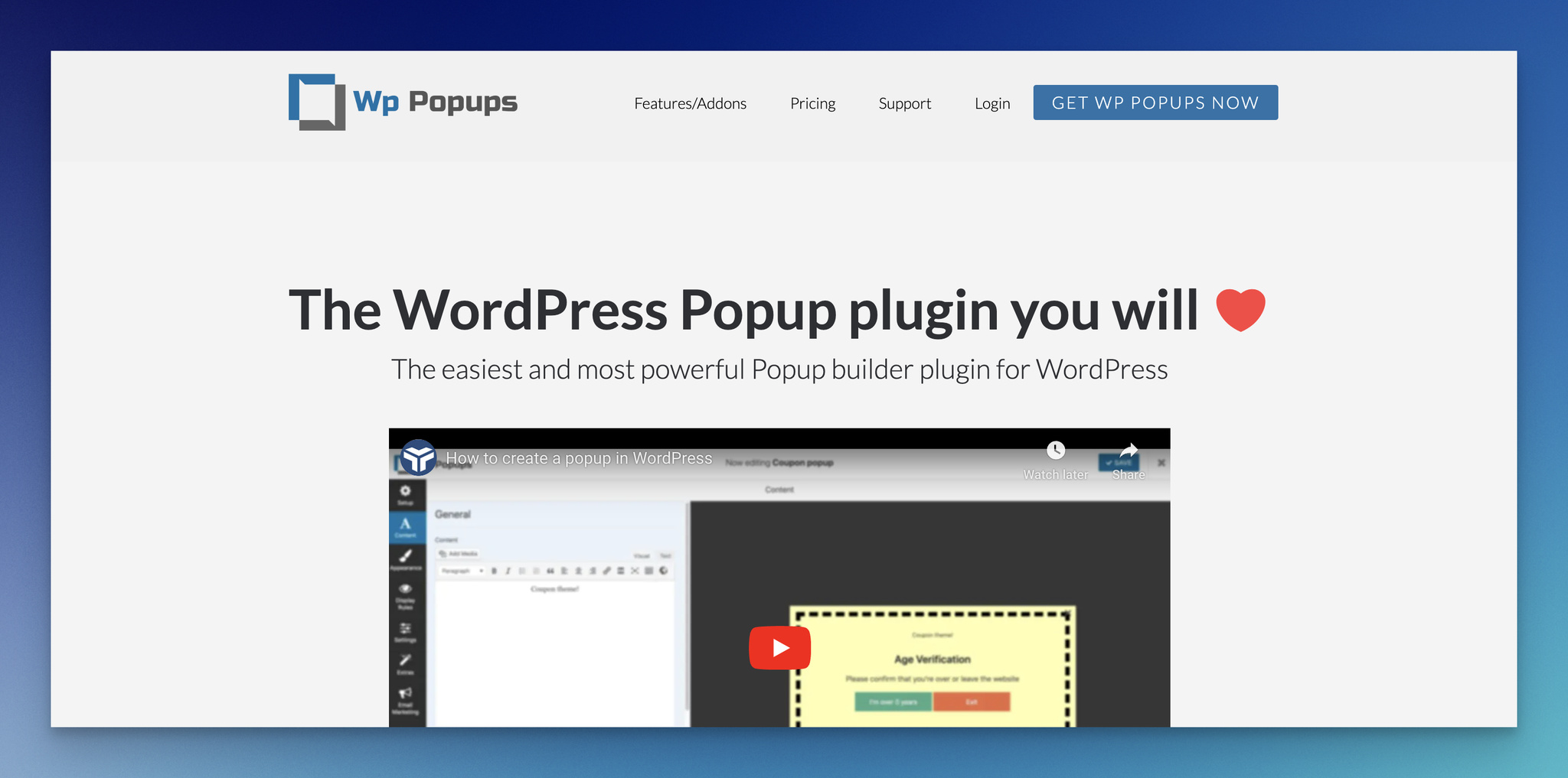 landing page of WP Popups, WordPress popup plugin