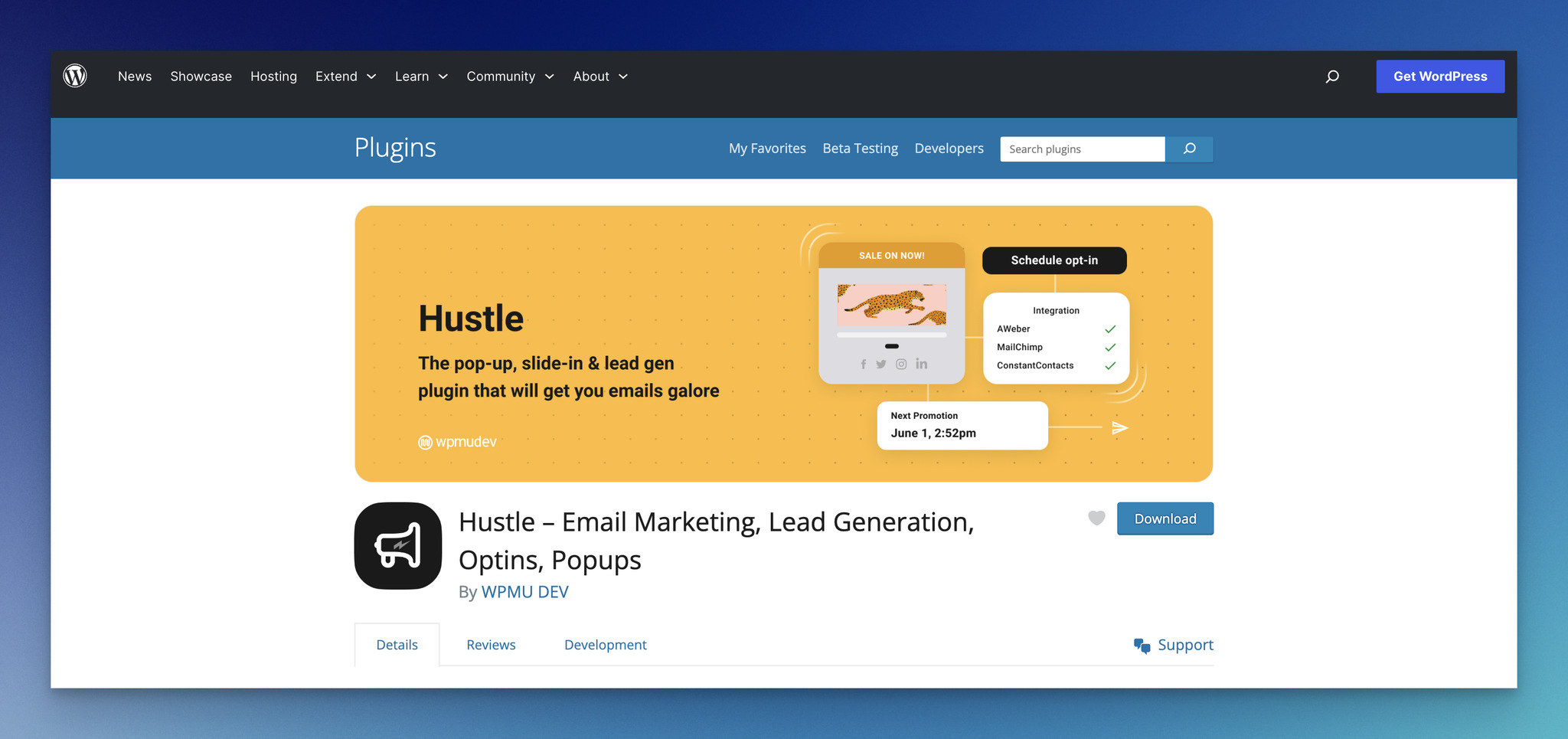 landing page of Hustle, WordPress popup plugin
