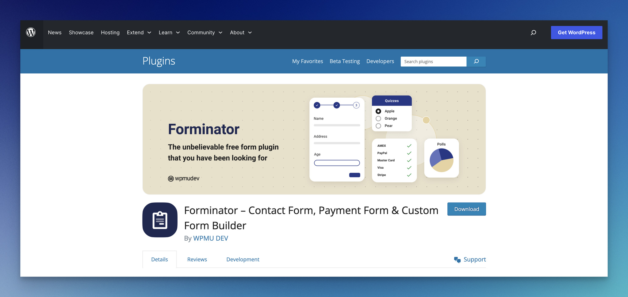 landing page of Forminator, WordPress popup plugin