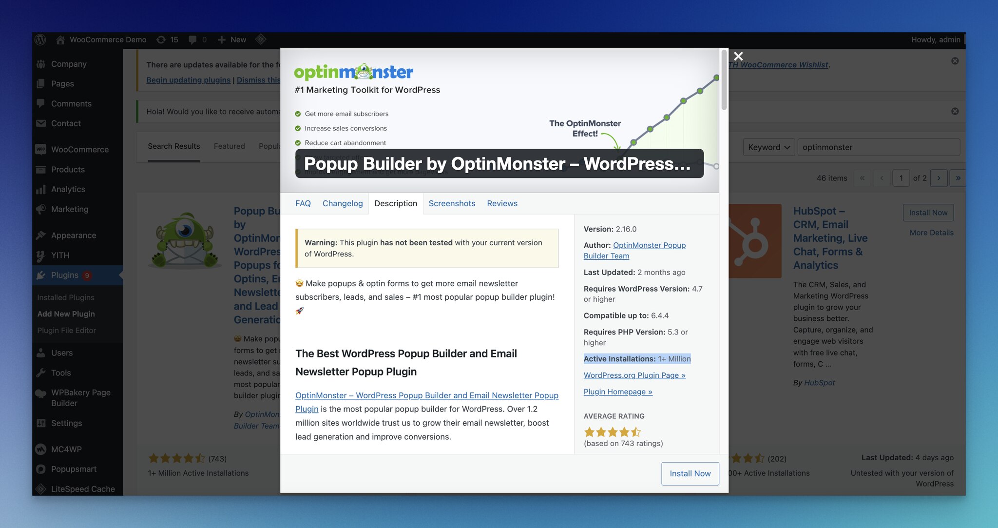 WordPress plugin details of OptinMonster