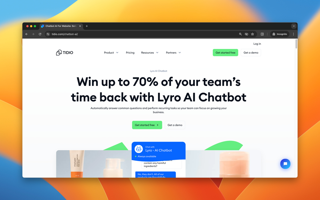 the landing page of Lyro by Tidio