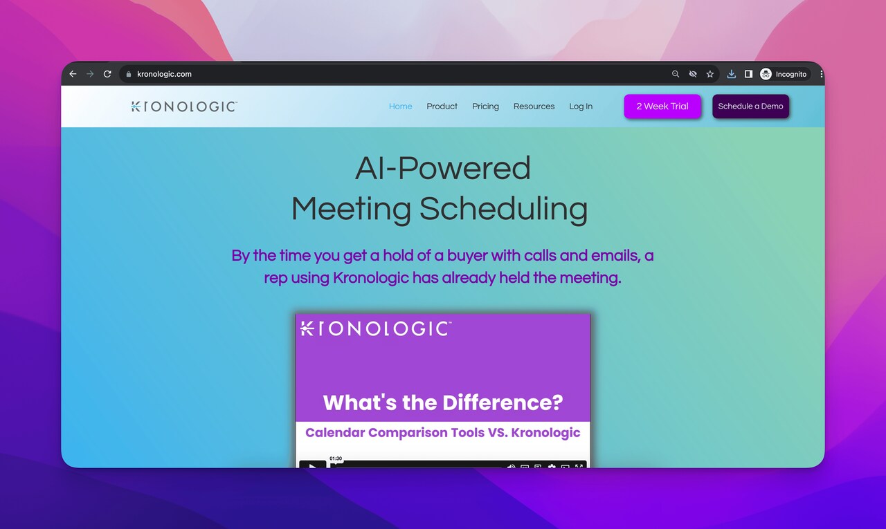 The homepage screenshot of Kronologic which is one of the best AI scheduling assistant tools