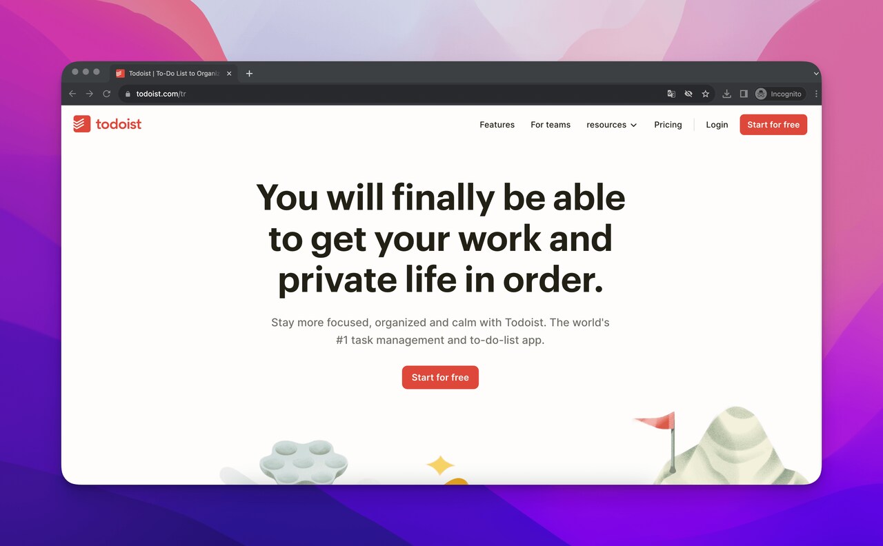 The homepage screenshot of TodoIst which is one of the best AI scheduling assistant tools