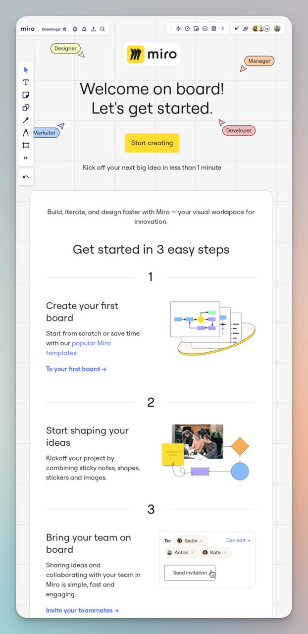 Example of Onboarding Email / Step-by-Step Guide from Miro