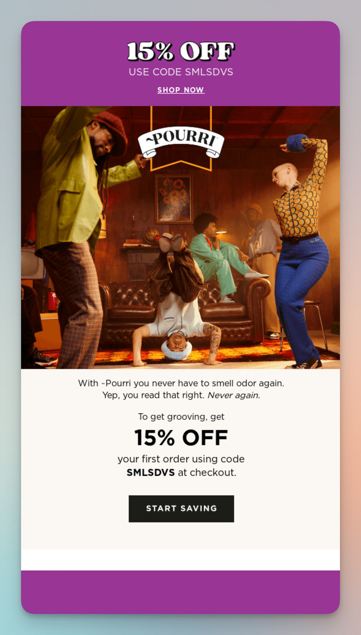 Example of Promotional Discount Offers Email from Pourri