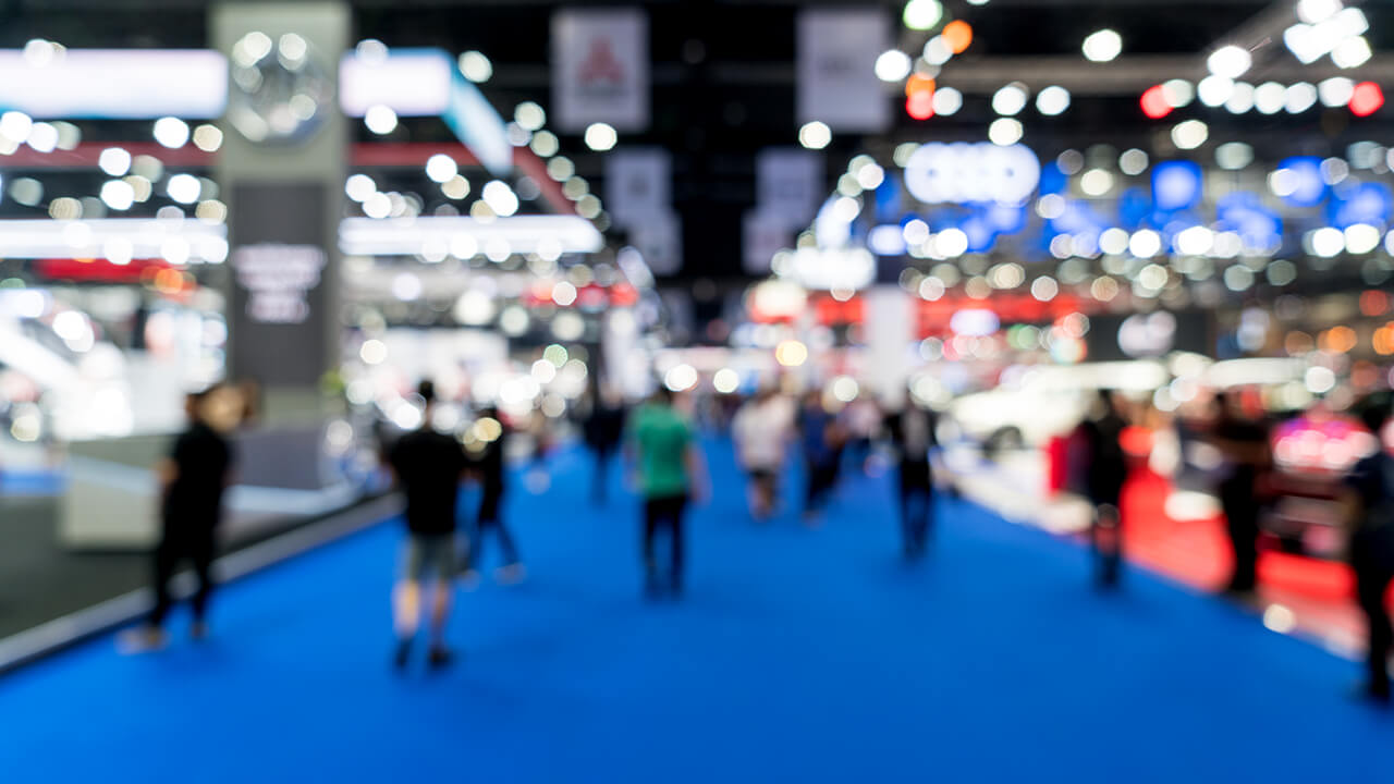 Blur, defocused background of public exhibition hall, Trade show