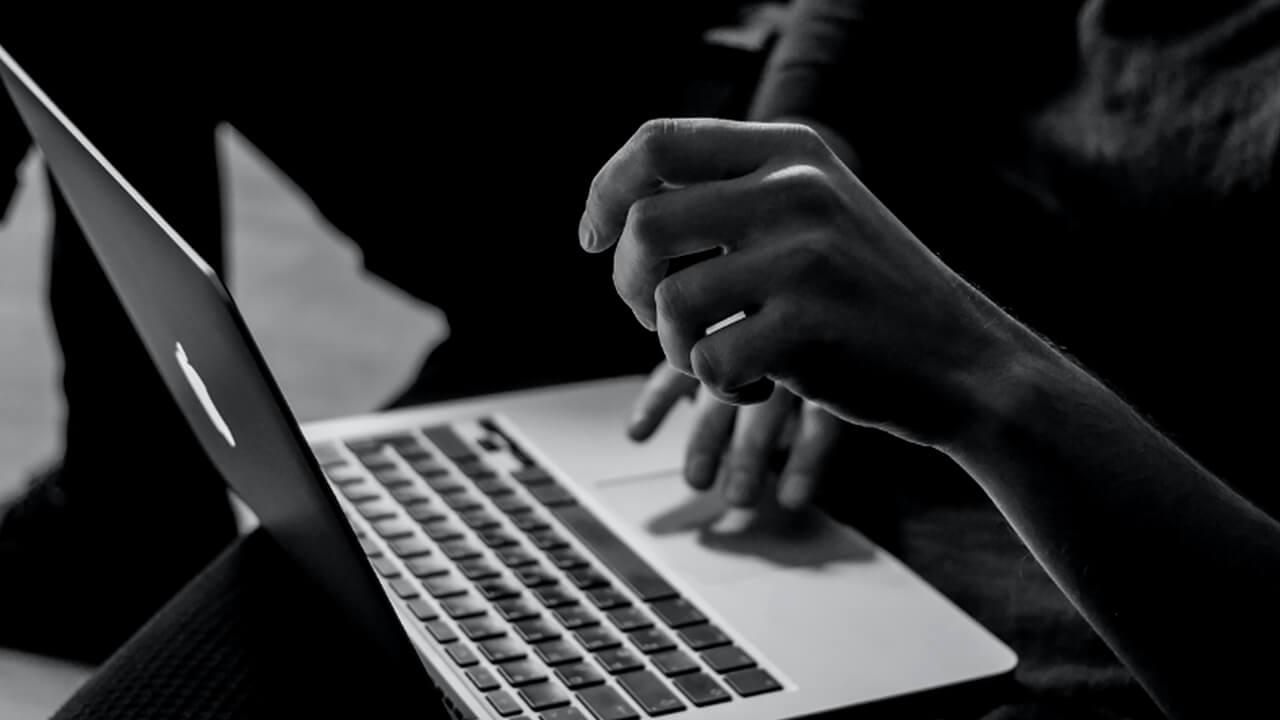 Black and white, Person working on laptop