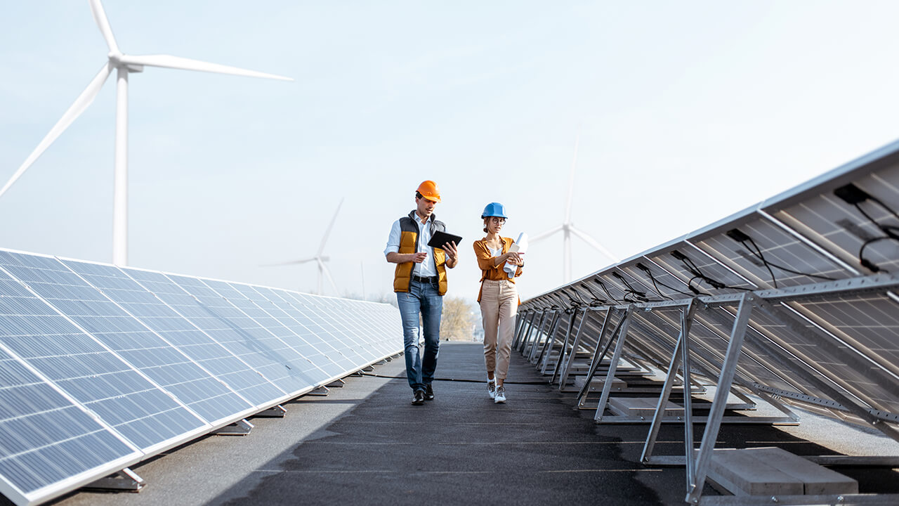 Workers inspecting energy plant