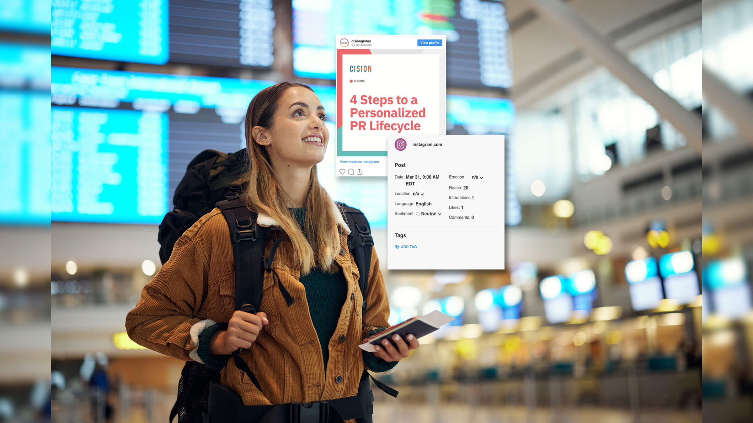 Travel, airport and excited woman with passport