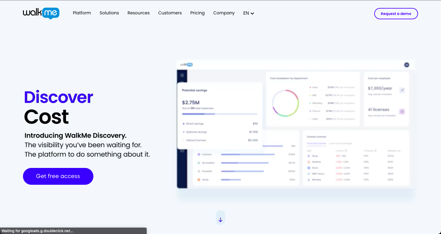 The homepage of Walkme, one of the most used user onboarding tools