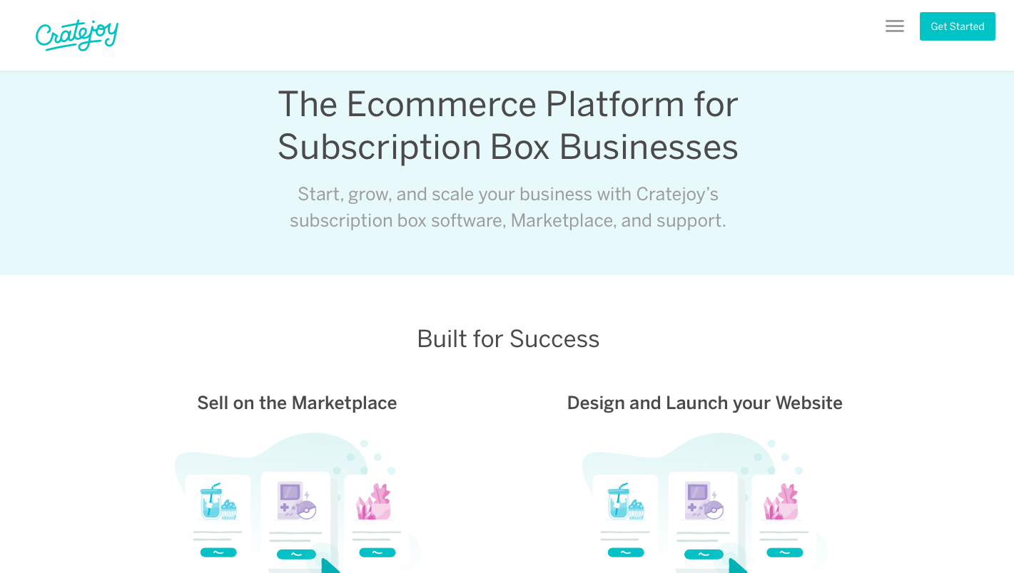 landing page of Cratejoy, subscription management software