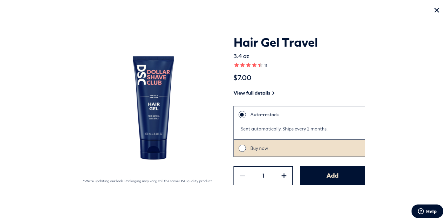 Dollar Shave Club shopping deals popup