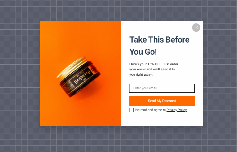 orange colored promotion popup