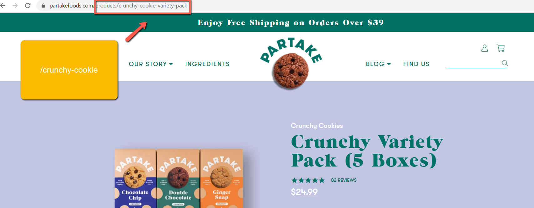 partakefoods page url example