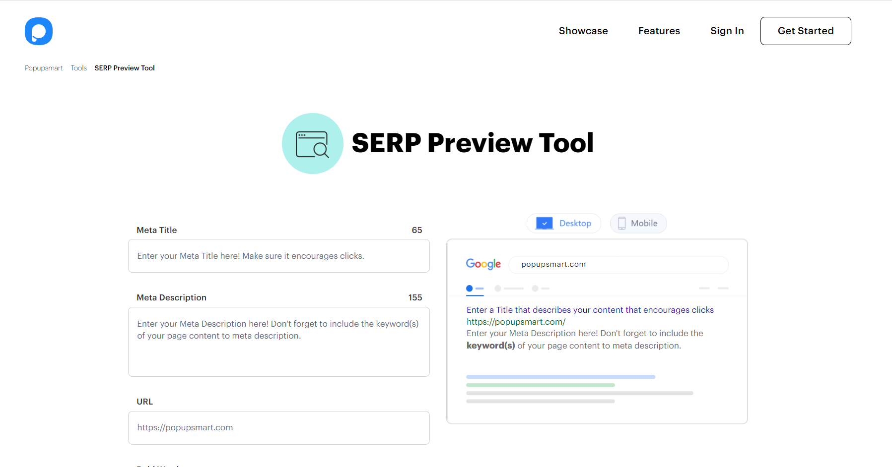 Popupsmart SERP preview tool