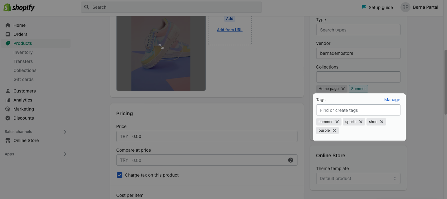 second step of filtering Shopify products by tags