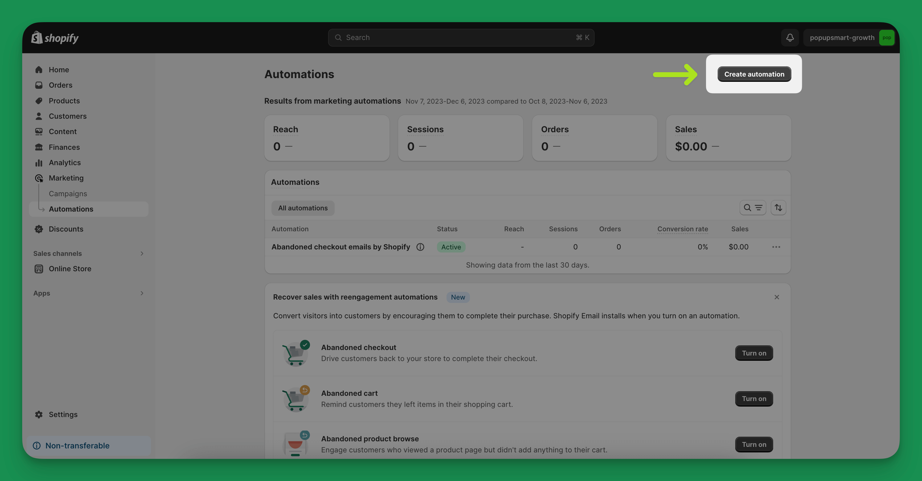 set up cart abandonment automation create automation step