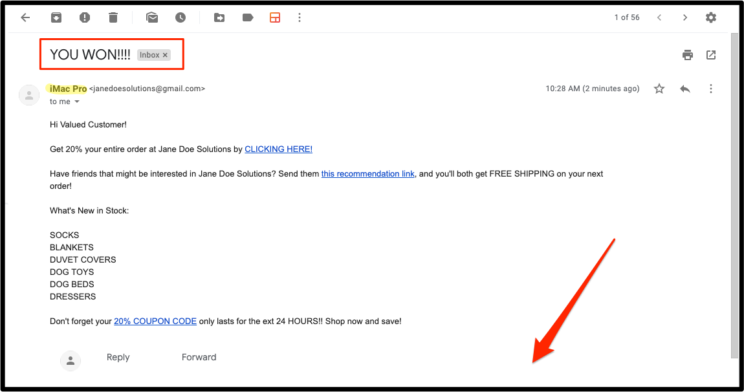 CAN-SPAM non-compliant email marketing example