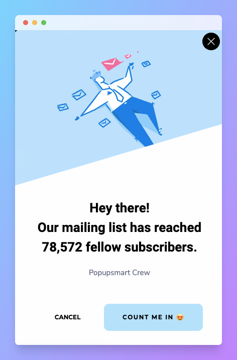 social proof popup example related to mailing list