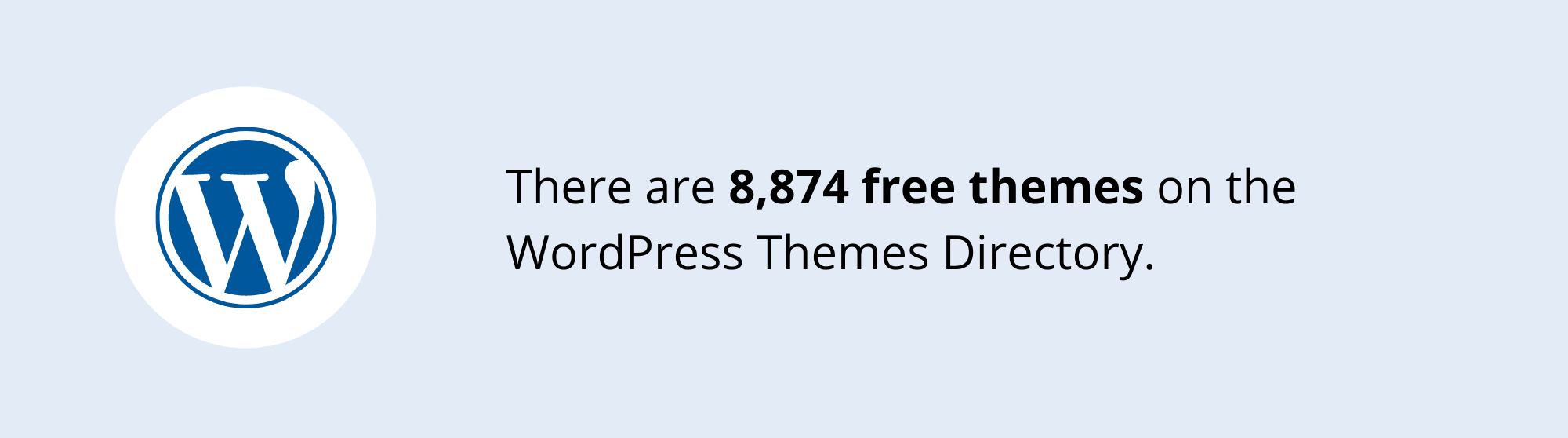 WordPress.com statistic that says there are 8,874 free themes on the WordPress Themes Directory with the software logo