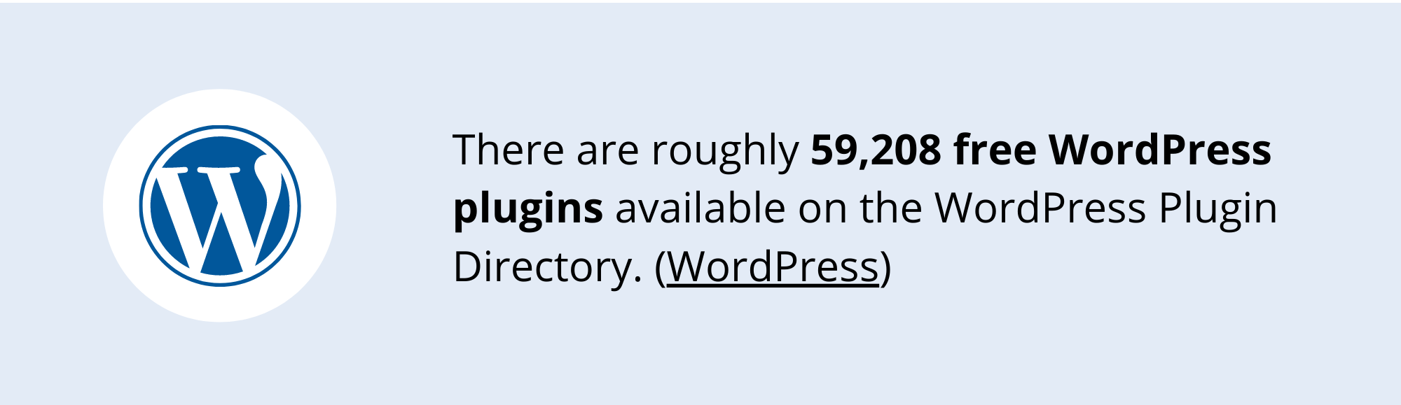 Wordpress statis that says there are roughly 59,208 wordpress free plugins available with the software logo