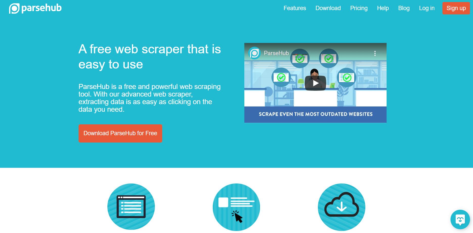 The homepage of ParseHub, web scraping tool
