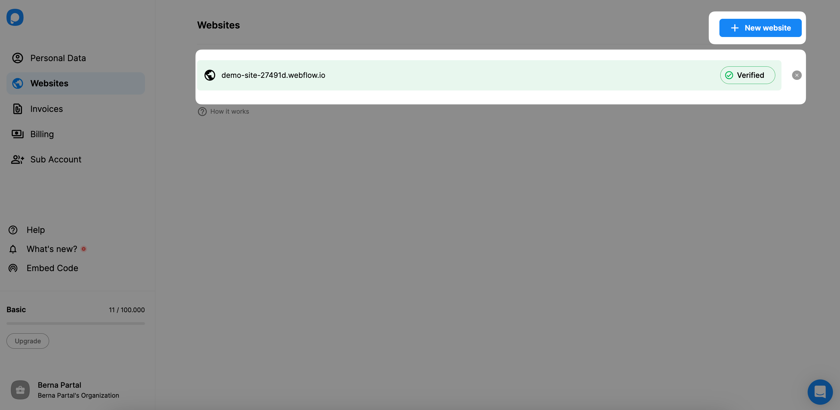 verification process of Webflow website on Popupsmart