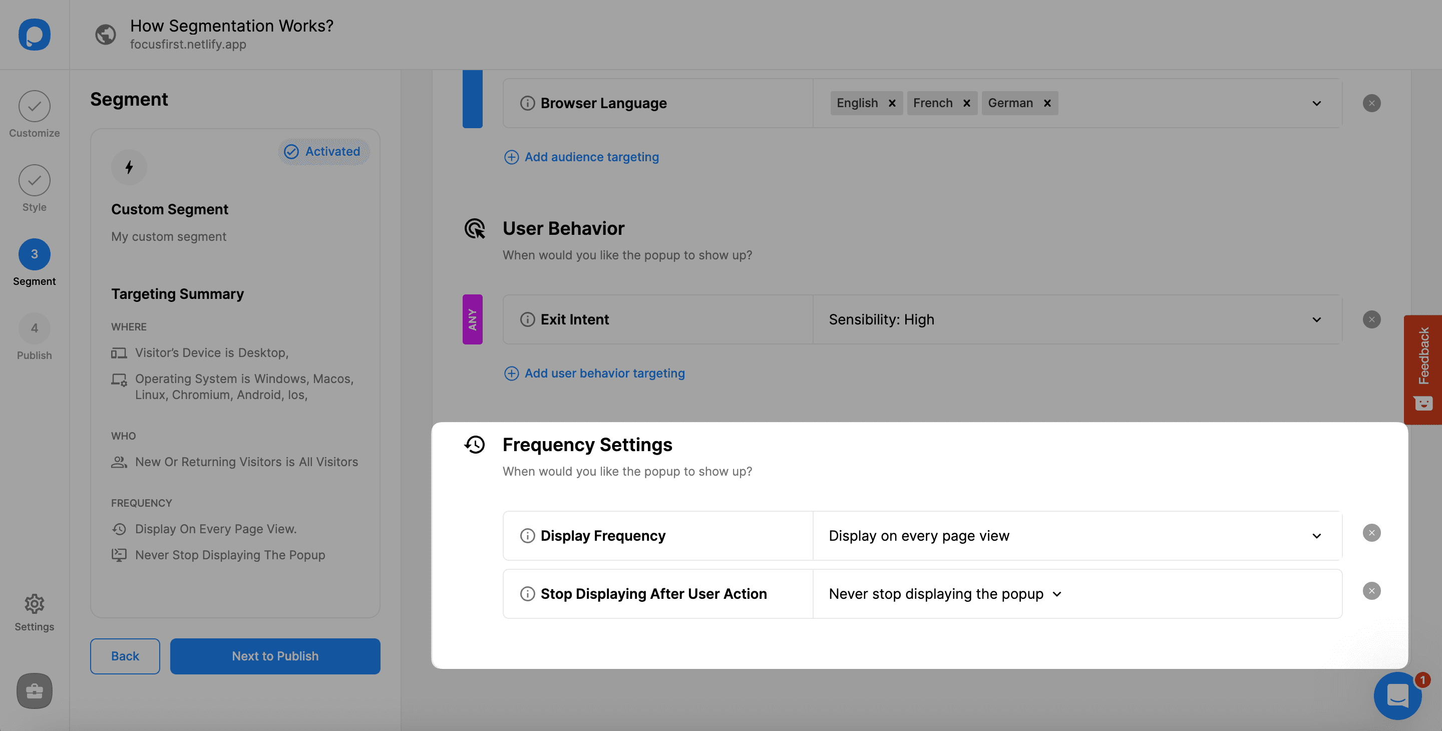 frequency settings