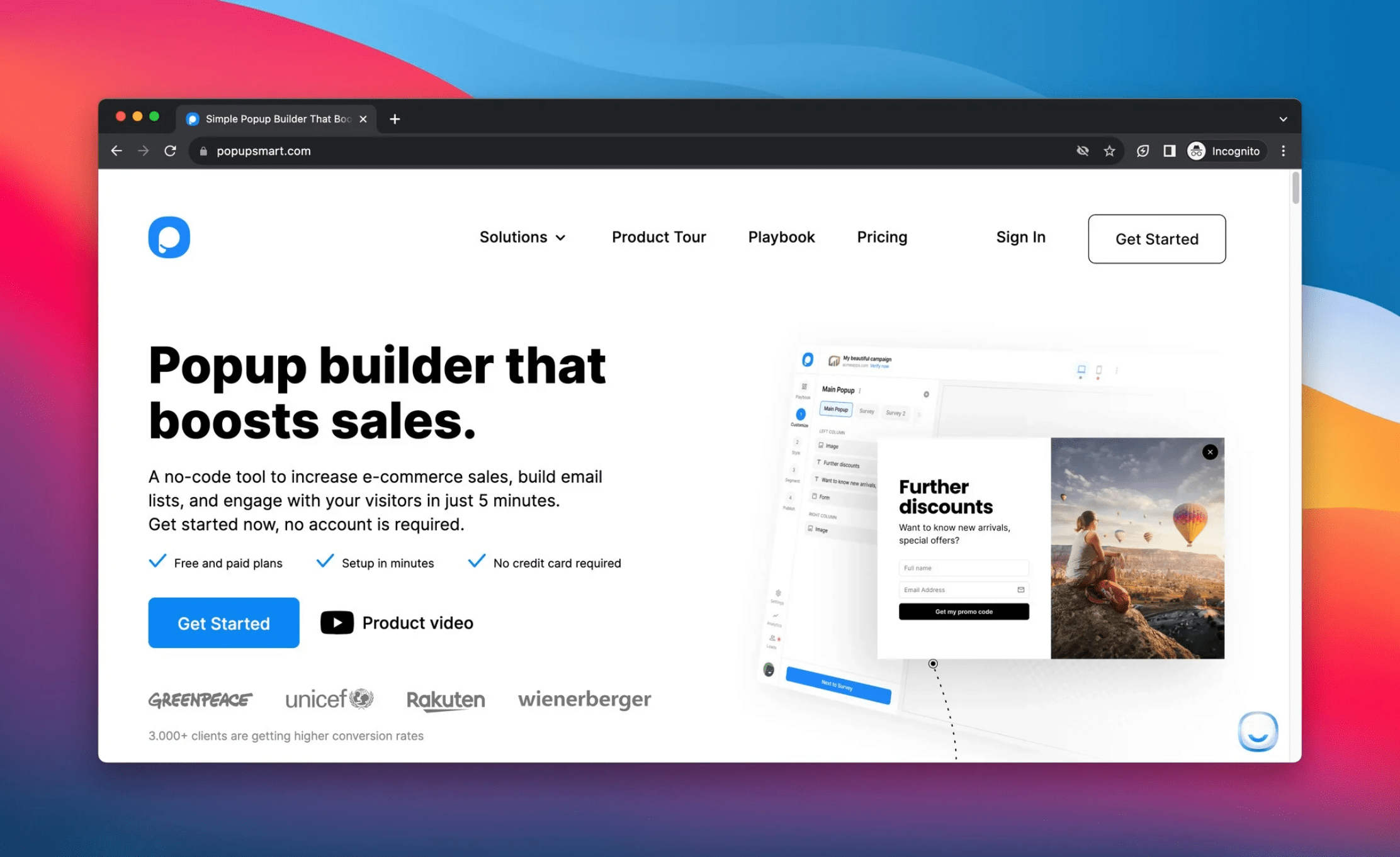 landing page of popupsmart website