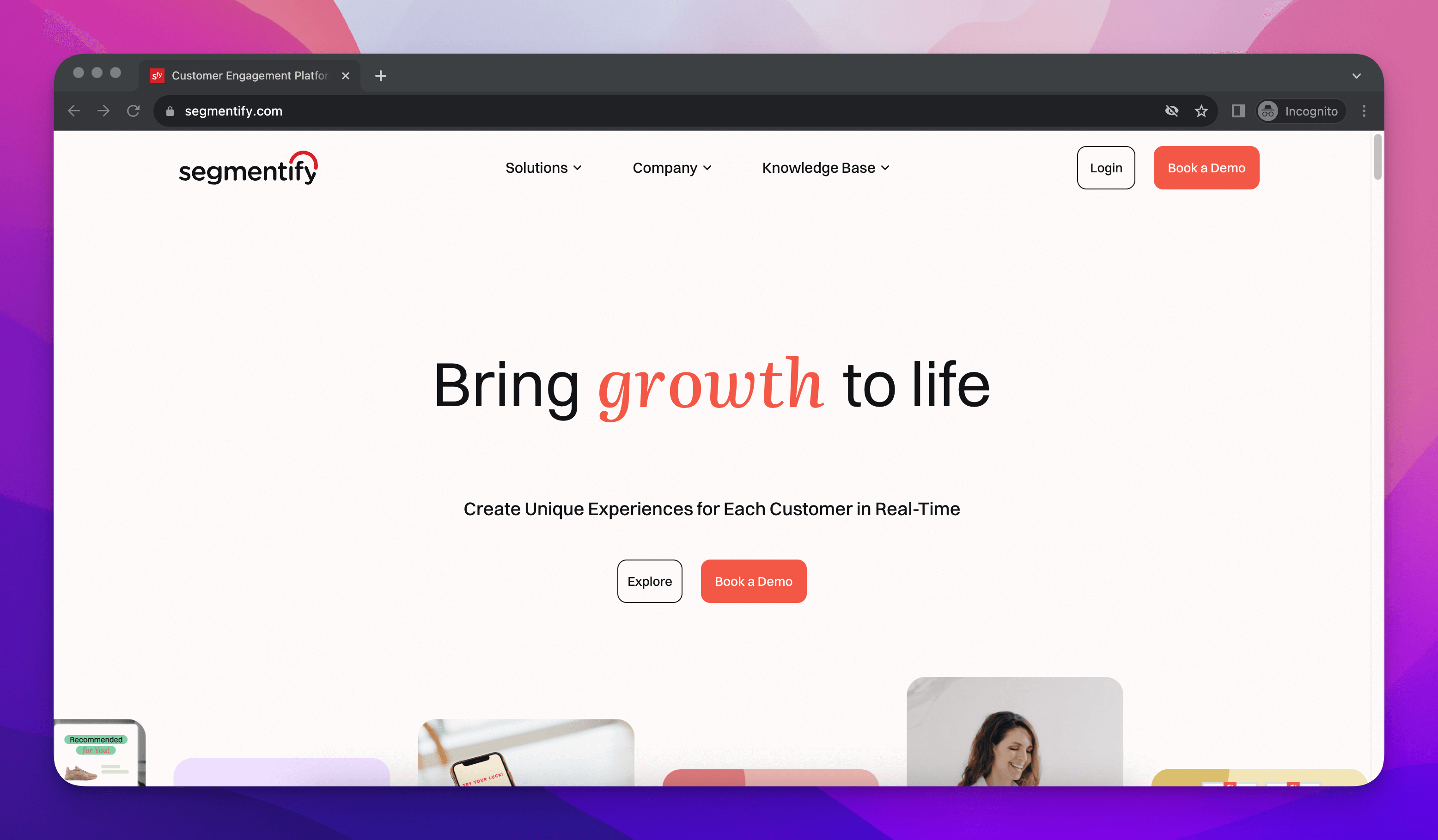 visual of a landing page with the text bring growth to life on a white background