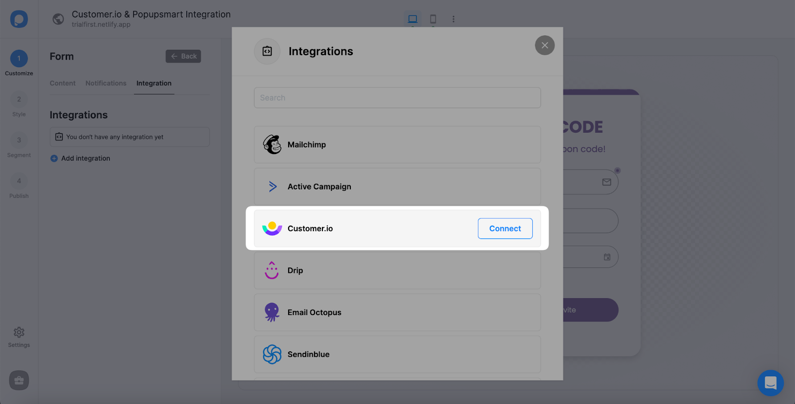 customer io integration