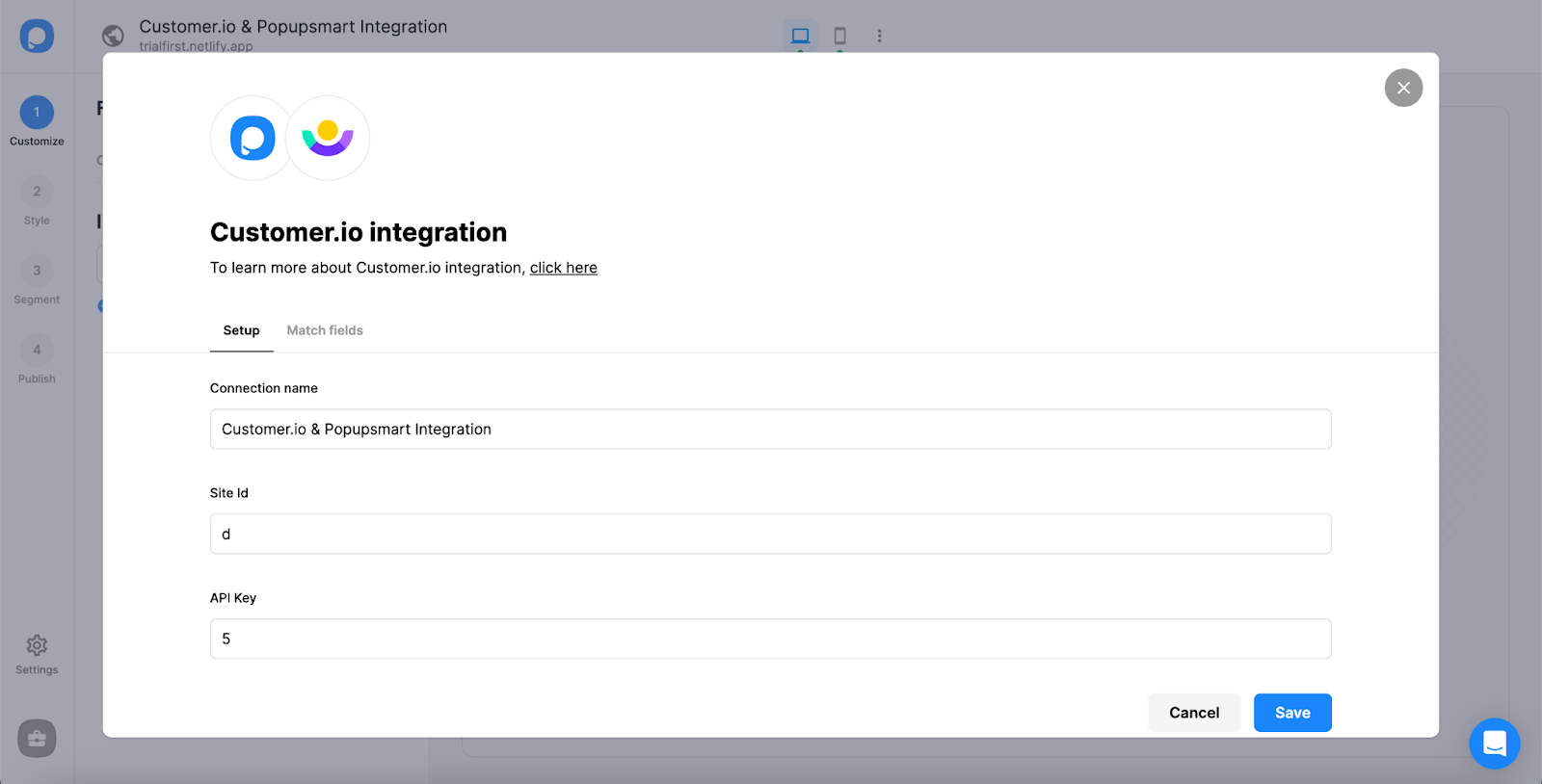 customer io integration setup