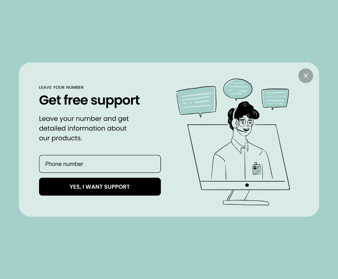 Customer support popup example with an exit-intent for B2B SaaS