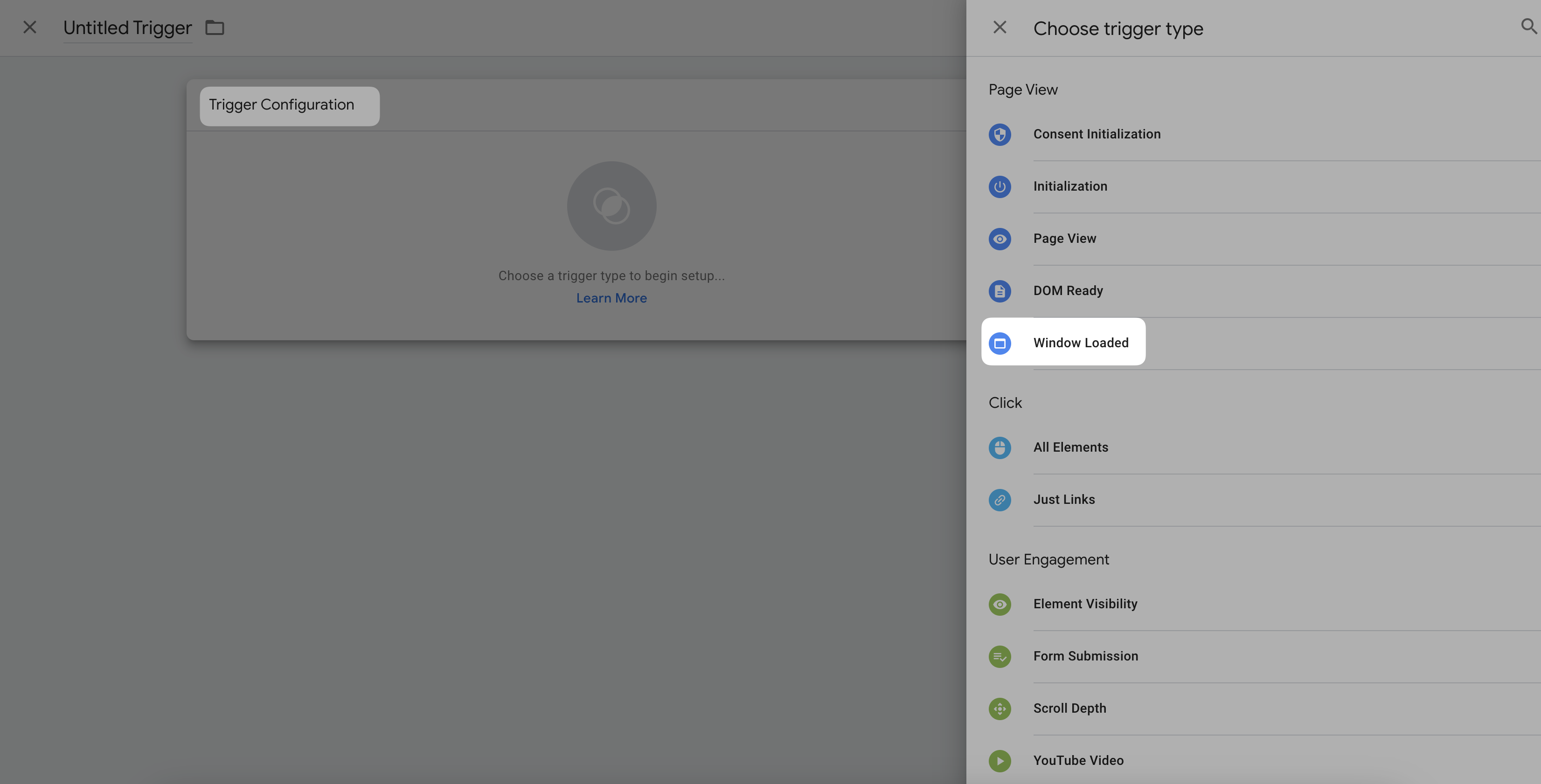 choosing window loaded as a trigger type on google tag manager