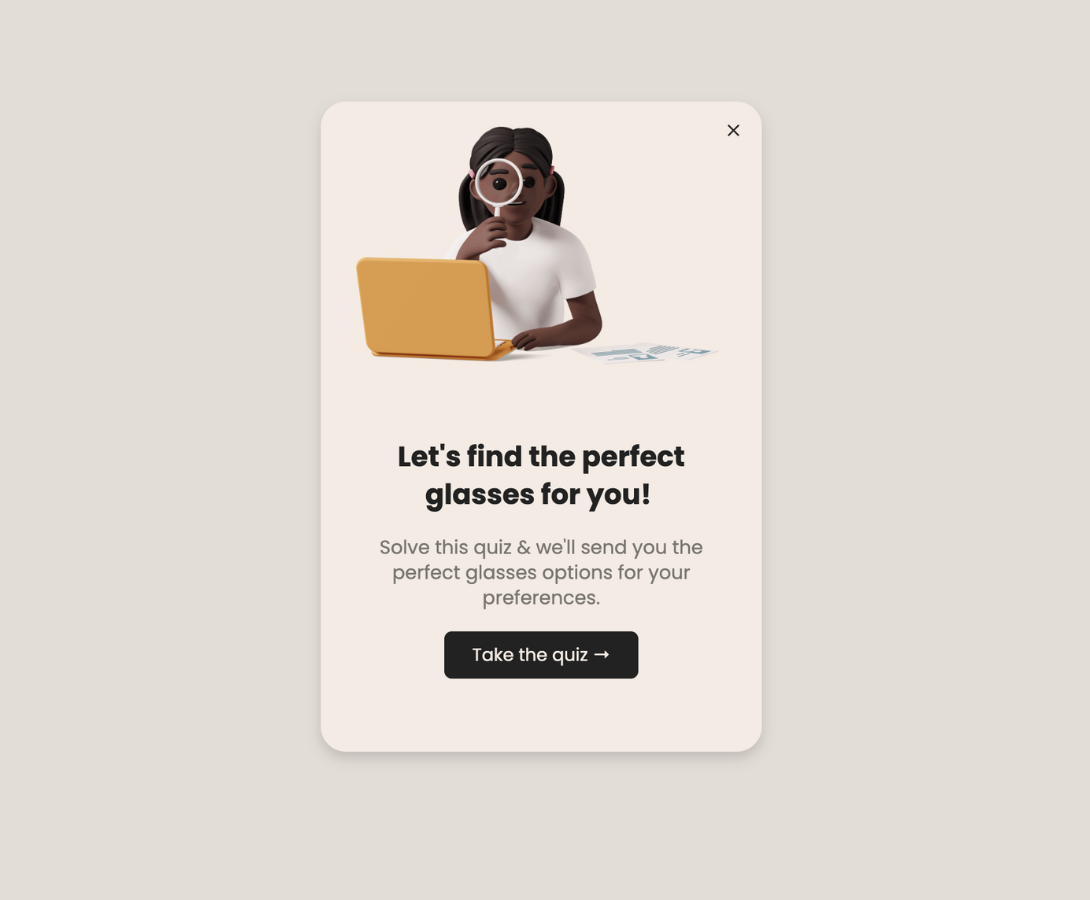 popup quiz example for personalized product recommendation