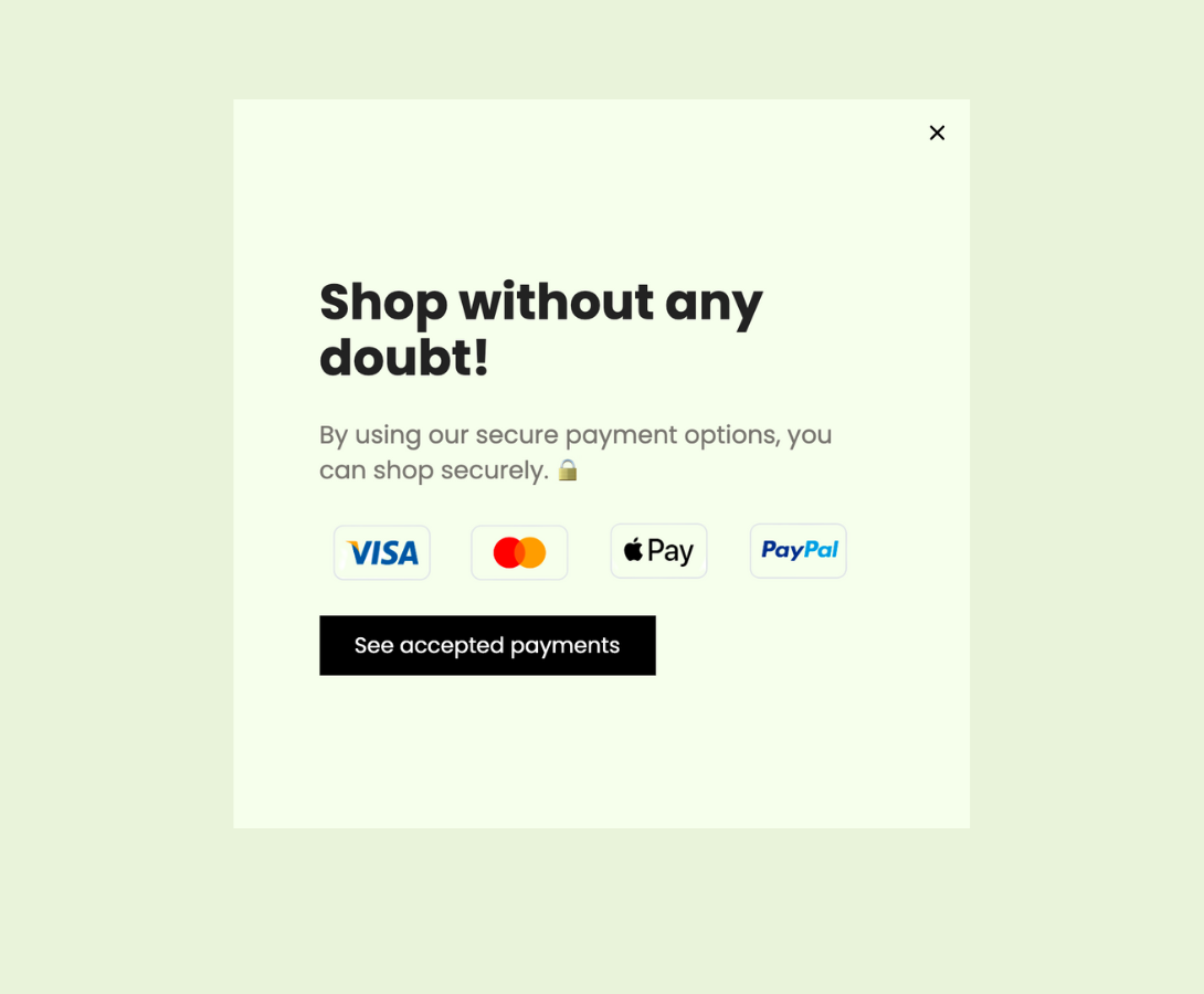 trust badge popup example with secure payment options