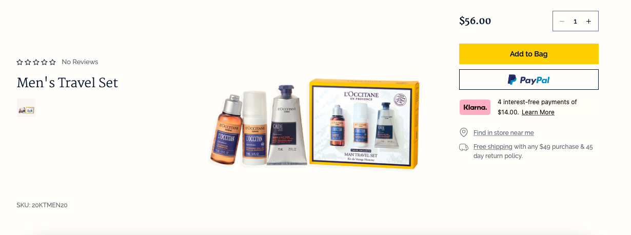 L'Occitane's product bundling example that includes travel set