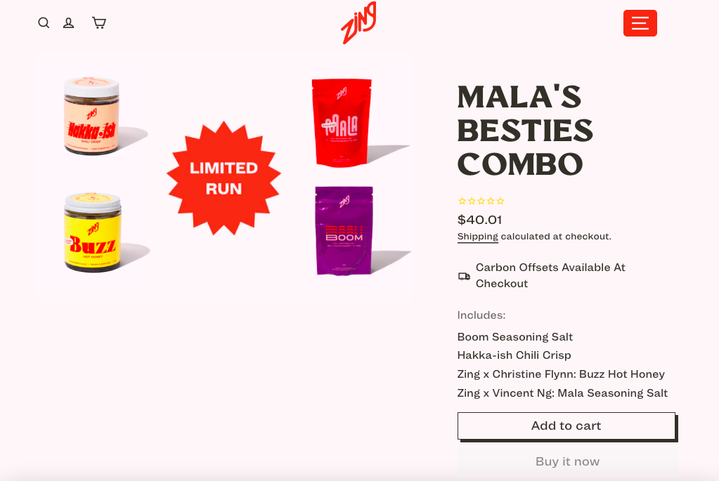 Zing's product bundle called "Mala's besties combo"