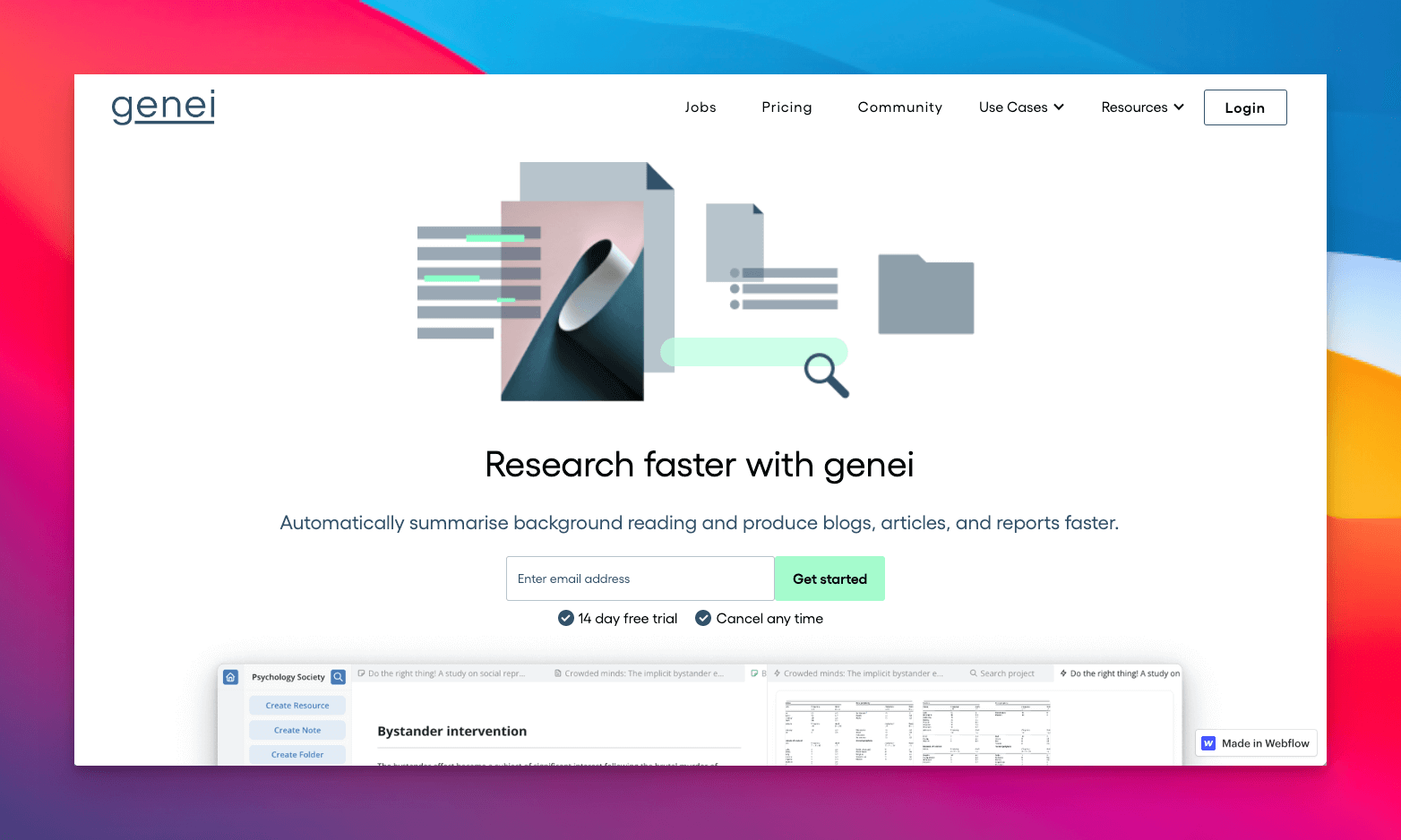 genei ai application homepage