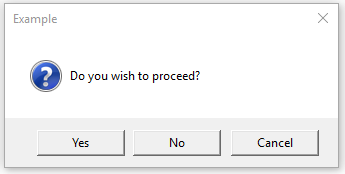 question popup message box that says "do you wish to proceed" with yes, no and cancel options 