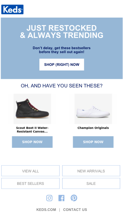 keds' back in stock email