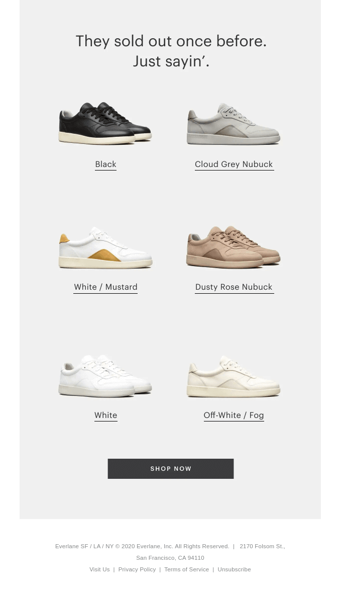 everlane's recommended products section in email newsletter