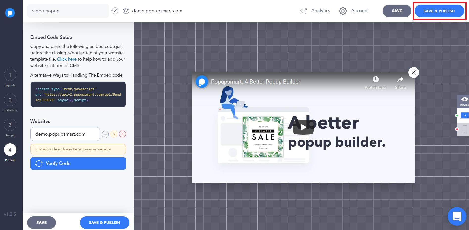 Popupsmart popup builder, video popup