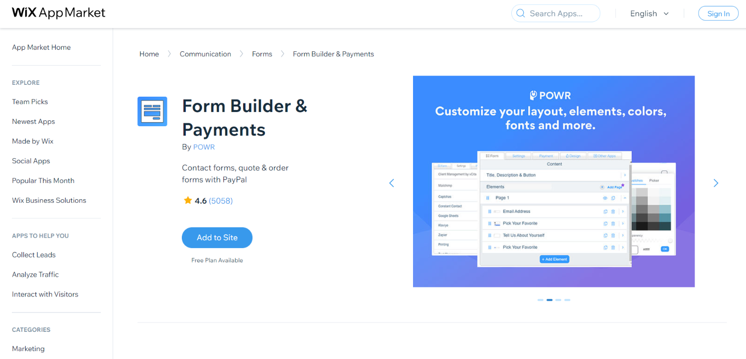 POWR form builder app for Wix