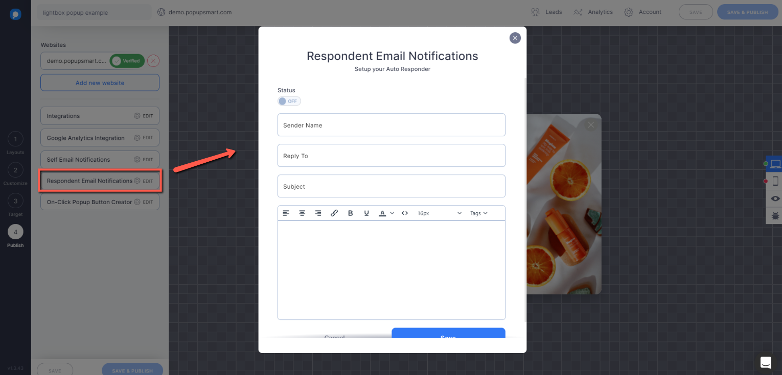 Popupsmart autoresponder for signup forms