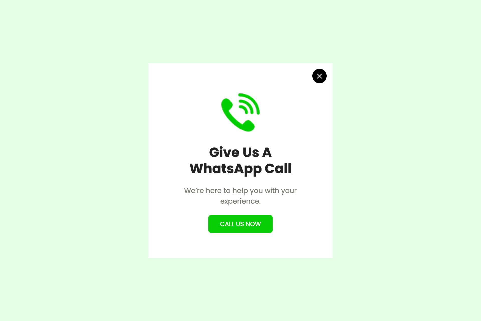 Whatsapp call popup example with the headline "Give us a WhatsApp call"