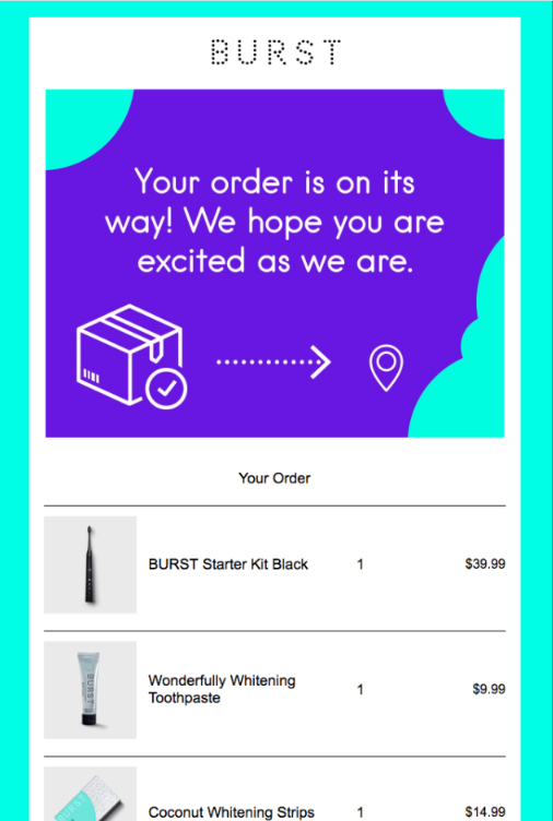 Burst order confirmation email example