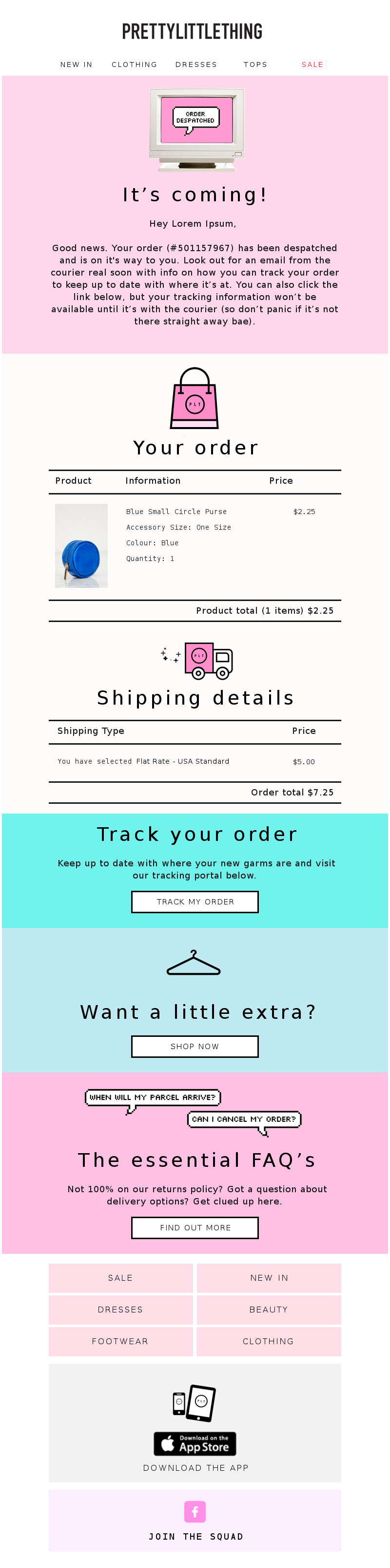 PrettyLittleThing order confirmation email