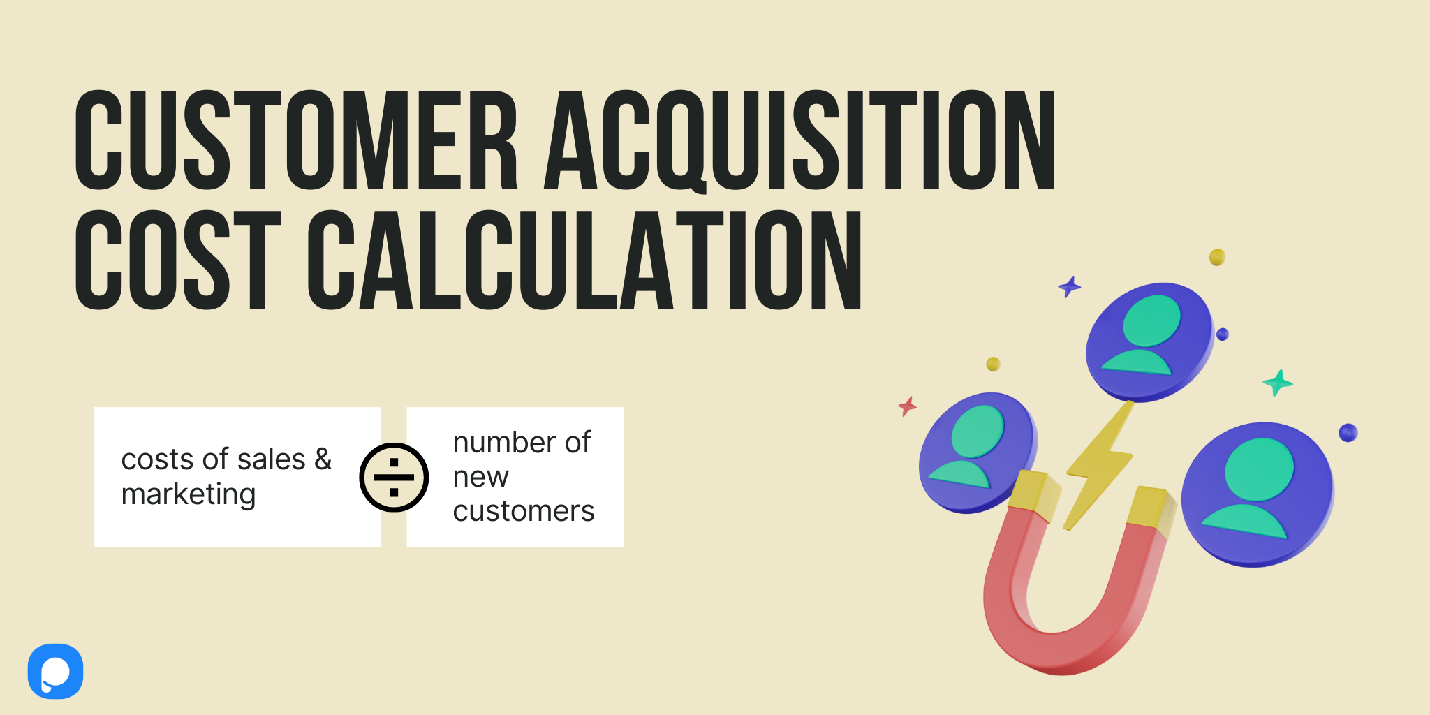 customer-acquisition-cost-calculation with Popupsmart logo and an illustration of a magnet