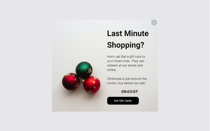 gift card popup timer